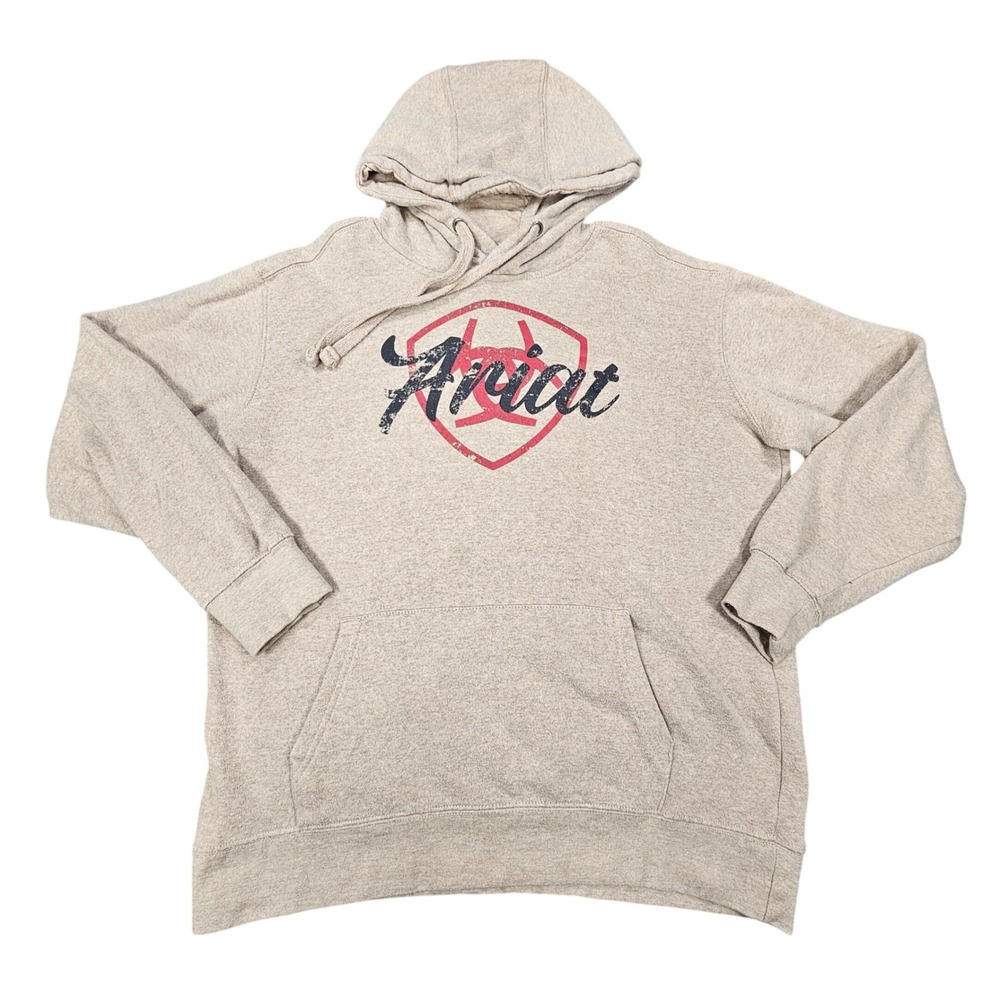 Ariat ReAL Shield Logo Hoodie Women's Medium Oatmeal Heather Tan Pullover 2.0